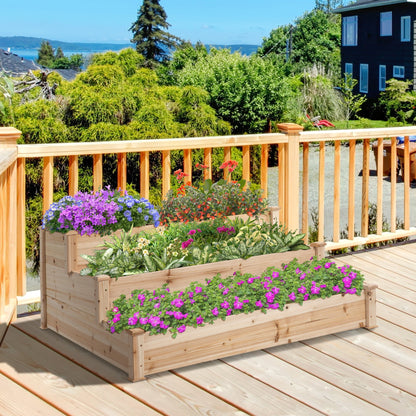 Wooden Raised Bed 3 - Tier Planter Kit Elevated Plant Box 124x124x56cm - plants - express.com