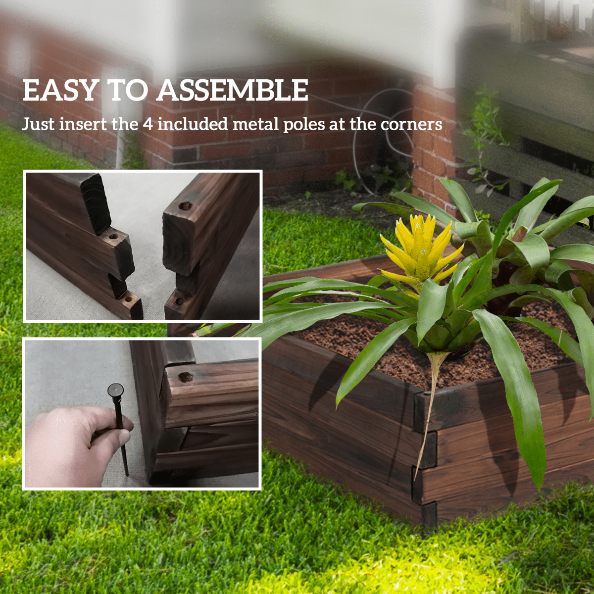 Wooden Raised Garden Bed Planter 80x80x22.5 cm - Durable Outdoor Grow Bed - plants - express.com
