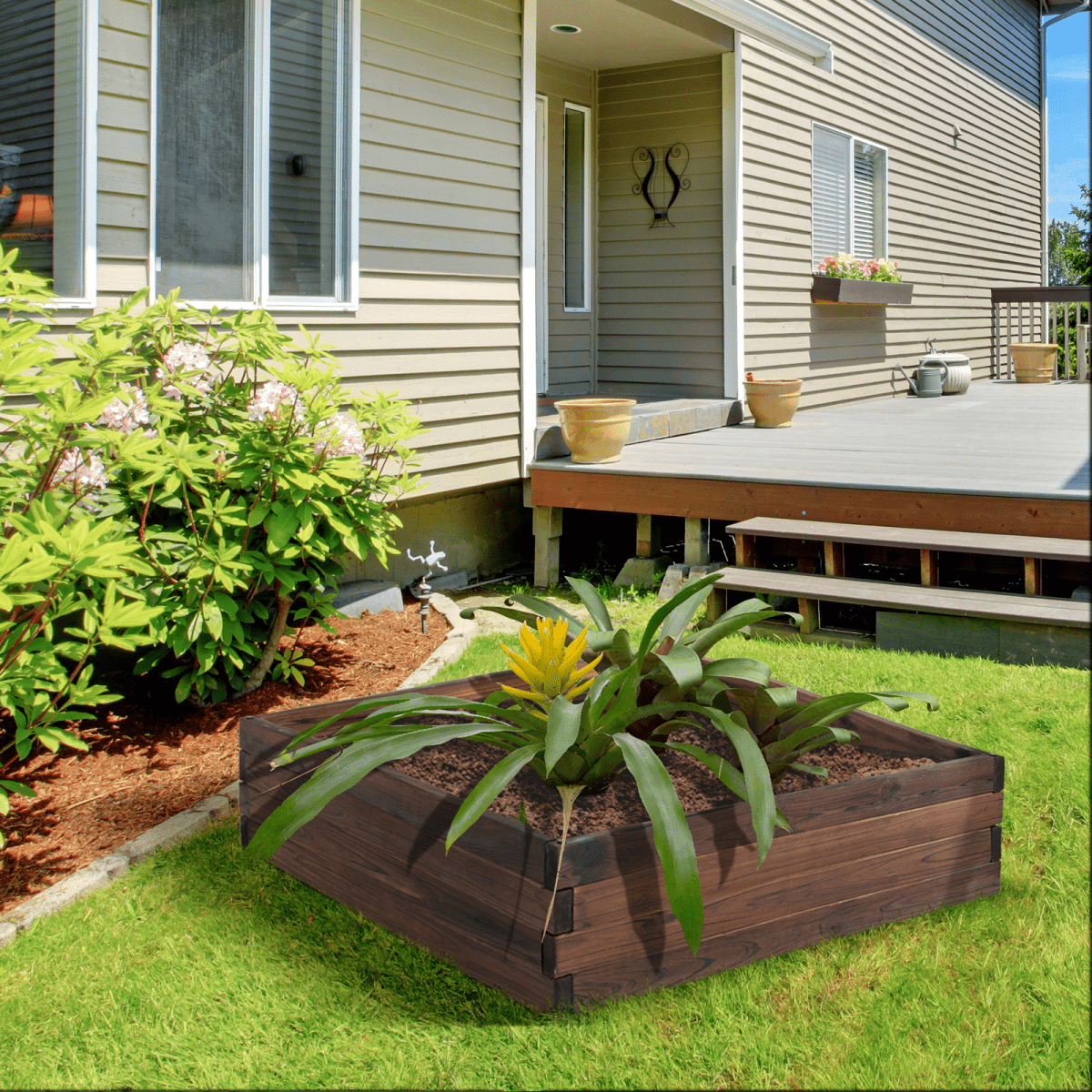 Wooden Raised Garden Bed Planter 80x80x22.5 cm - Durable Outdoor Grow Bed - plants - express.com