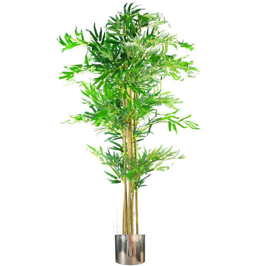 XL 150cm Realistic Artificial Bamboo Tree with Stylish Silver Metal Planter - plants - express.com