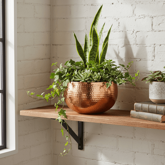 XL Metal Bowl Planter - Hammered Copper Colour (32 x 20cm) - plants - express.com