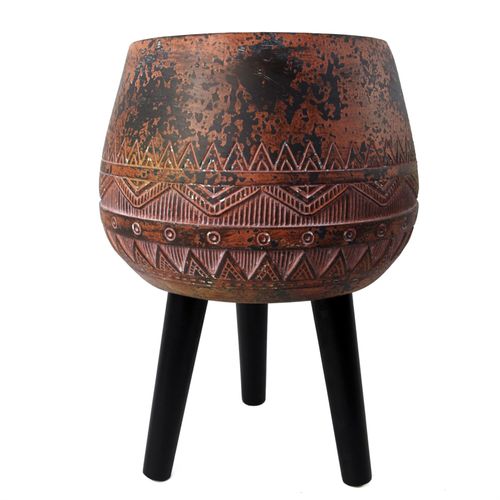 Zaturn 44cm Large Rustic Planter in Brown/Black with Adjustable Legs - plants - express.com